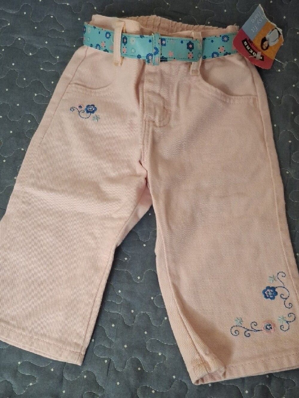 Riders by Lee Girls' Light Pink Embroidered Jeans with Blue Floral Belt size 18m
